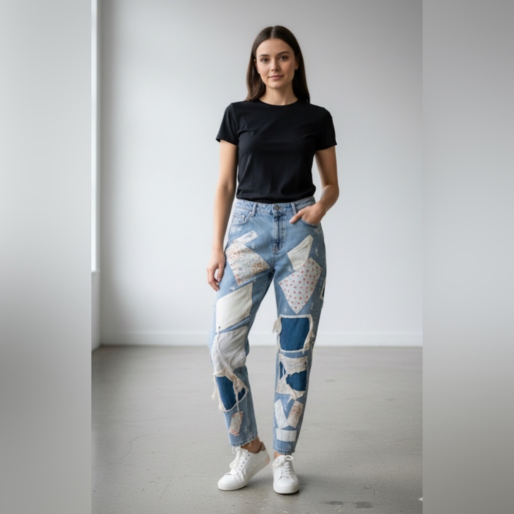ZARA women's Denim PATCHWORK Jeans / RARE / size 4 / 26x27
